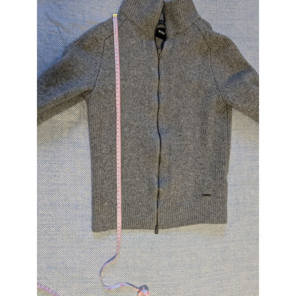 Men's BOSS Gray Extrafine Virgin wool Full Zip Sweater Size S - Picture 3 of 11
